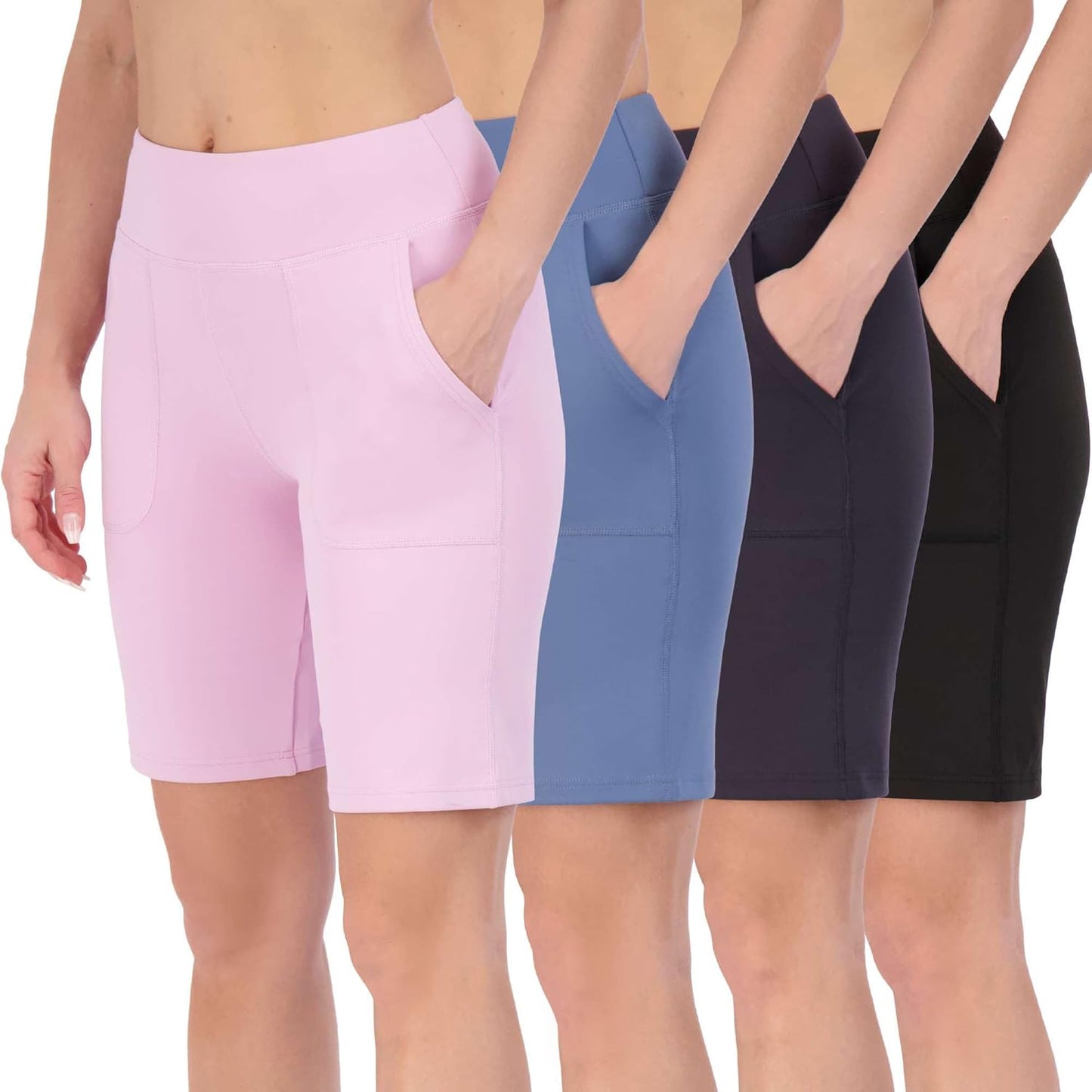 Real Essentials Women's Bermuda Shorts - 9" High Waisted with Pockets | Casual Athletic (Plus Size Available)