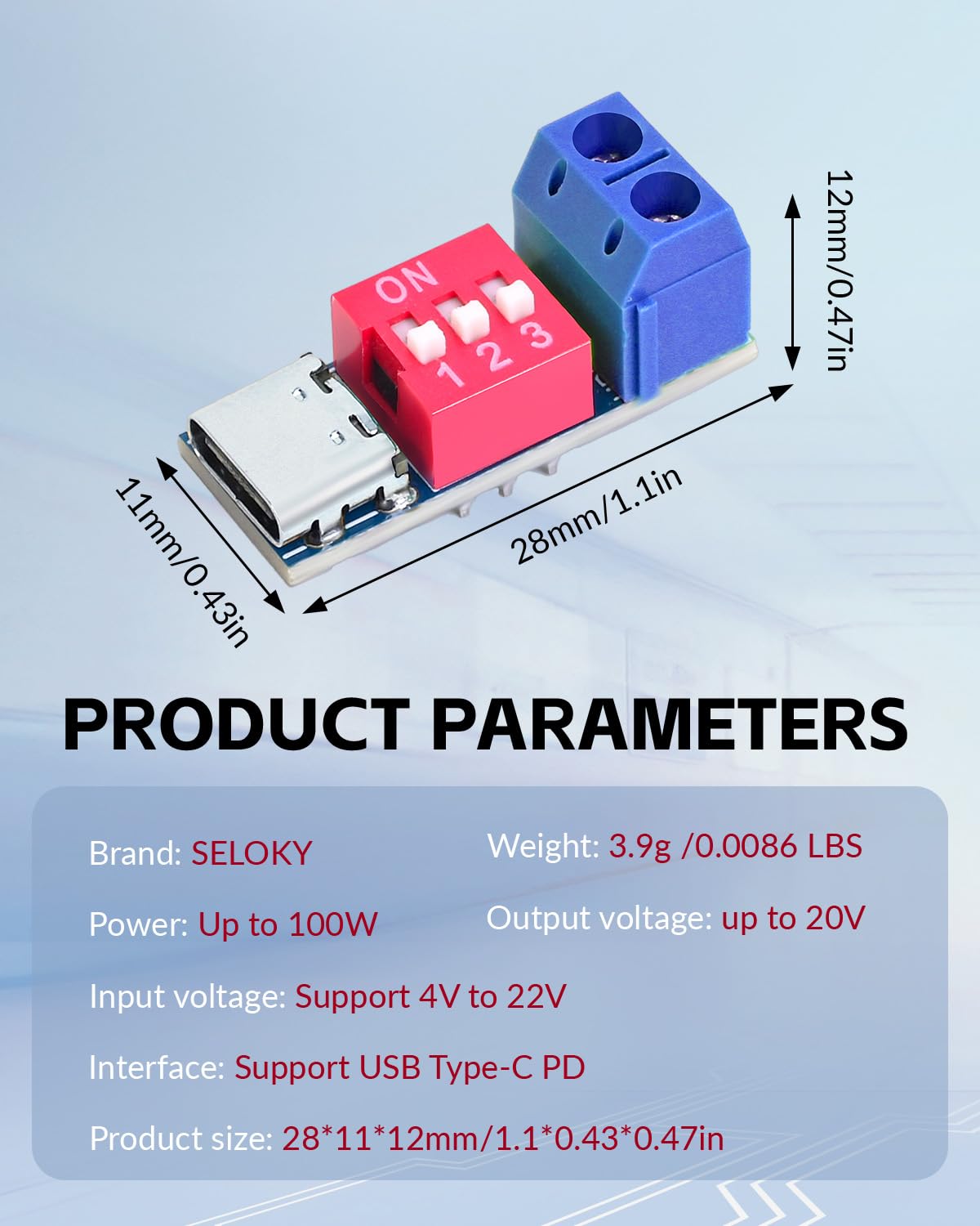 Seloky USB-C PD Trigger Board Module PD/QC Decoy Fast Charge USB Type-c to 12V High Speed Charger Power Delivery Boost (4PCS)