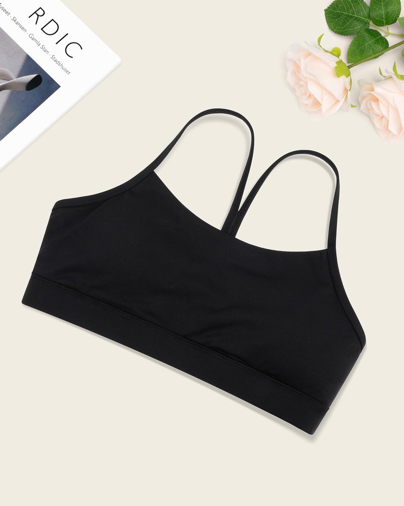 Stelle Girls Sports Bra Training Bra Spaghetti Strap Y Back Bra Yoga Crop Top for Teens Kids(Black,L)