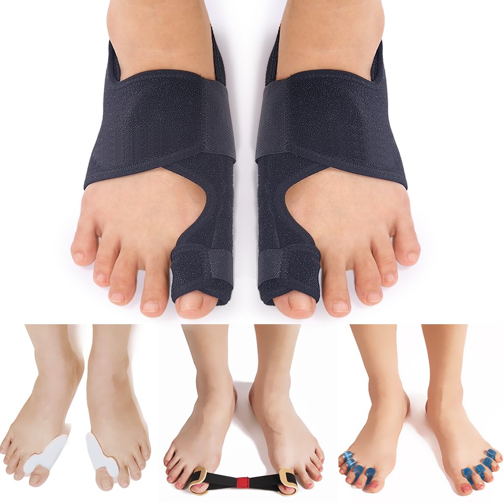 Toe Corrector Toe Separator Bunion Splint 【Updated Version】 Hallux Valgus Big Toes Corrector Set Bunion Brace Bunion Exercise Strap Orthopedic Kit Pain Relief (Blue, free)