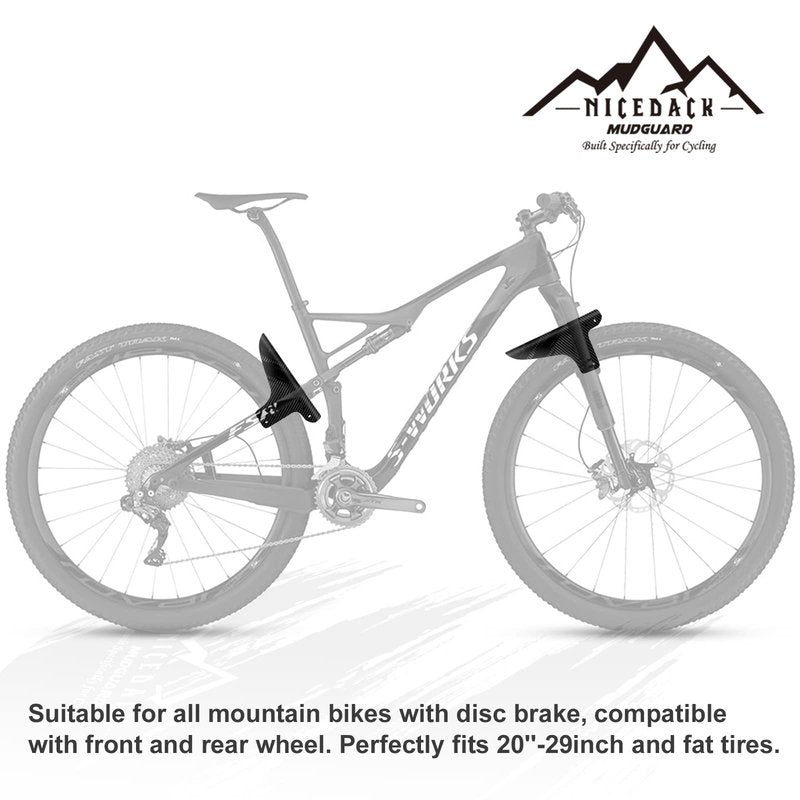NICEDACK Bike Fender, 2PCS Adjustable MTB Mud Guard, Front and Rear Compatible Mudguards, Easy to Install, Fits 26", 27.5", 29" Fat Tire Bikes and All Disc Brake Bicycles (Black)