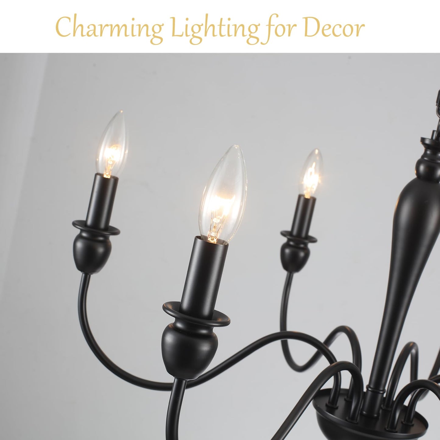 LXWNYY Plug in Chandelier with Long Cord 15.1ft, 6 Lights Farmhouse Light Fixtures Hanging Lights with Plug in Cord, Black Plug in Candle Chandier for Living Dining Room Bedroom Kitchen