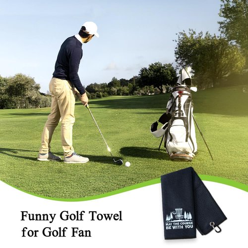DYJYBMY May The Course Be with You Funny Embroidered Disc Golf Towels for Golf Bags with Clip, Golfclub Gifts for Men Women, Funny Disc Golf Gifts for Men Women Disc Golf Fan Disc Golf Lovers