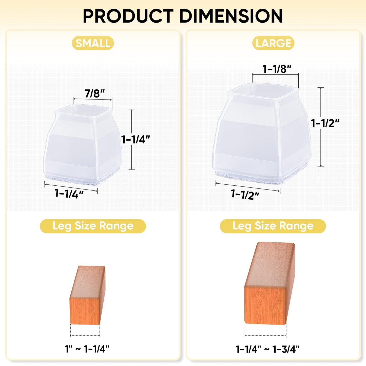 BALEINE 16 Pack Silicone Chair Leg Floor Protectors, Stool Leg Protectors Cap, Non-Slip Chair Leg Caps for Hardwood Floors (Clear & Large (Square), 16 Pack)