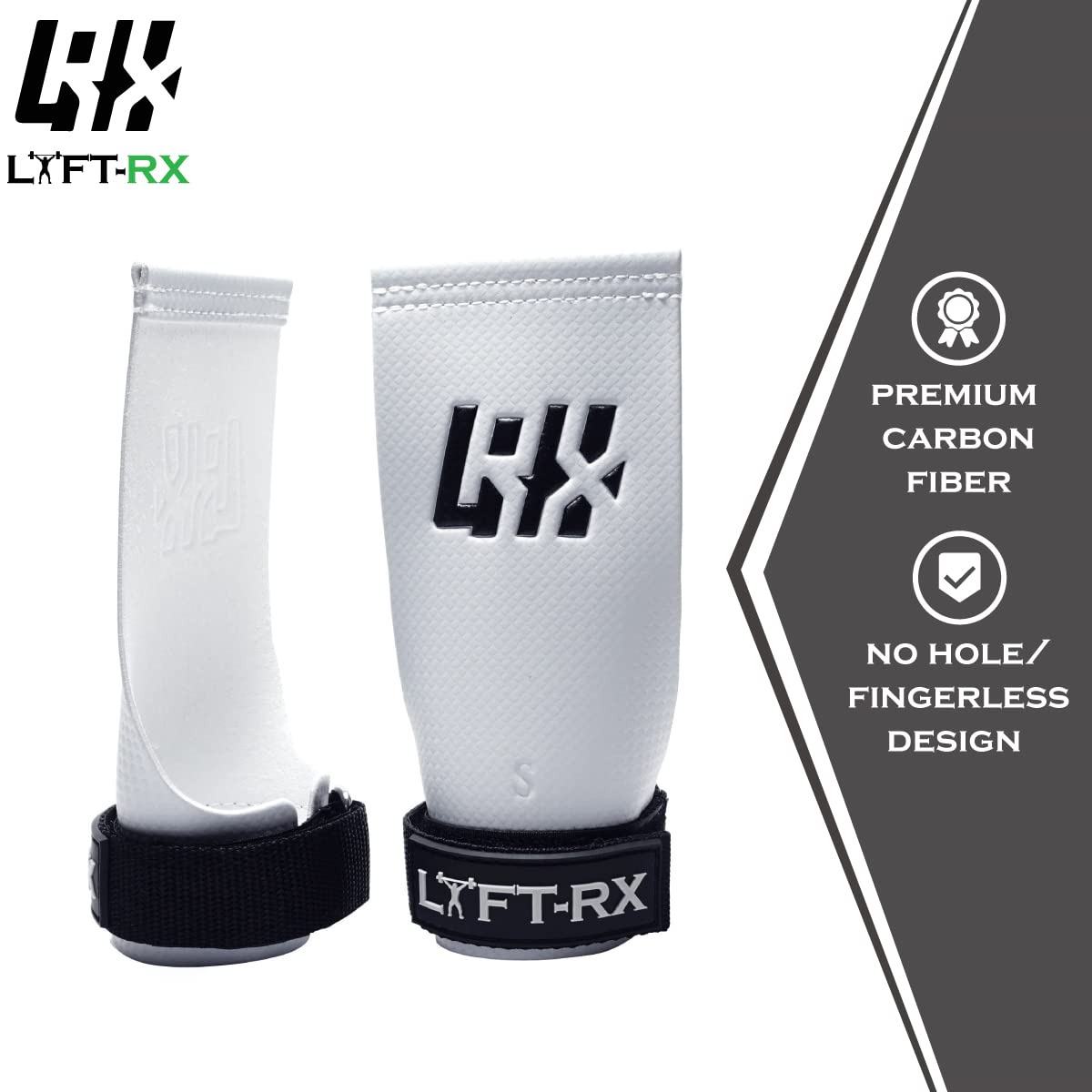 LYFT-RX Carbon Fiber Hand Grips for Weightlifting, Cross Training, Pullup, Muscle Ups - No Hole Fingerless Grip, Gymnastics Fit, Men/Women Lift Gloves, Protects Palms & Enhances Grip