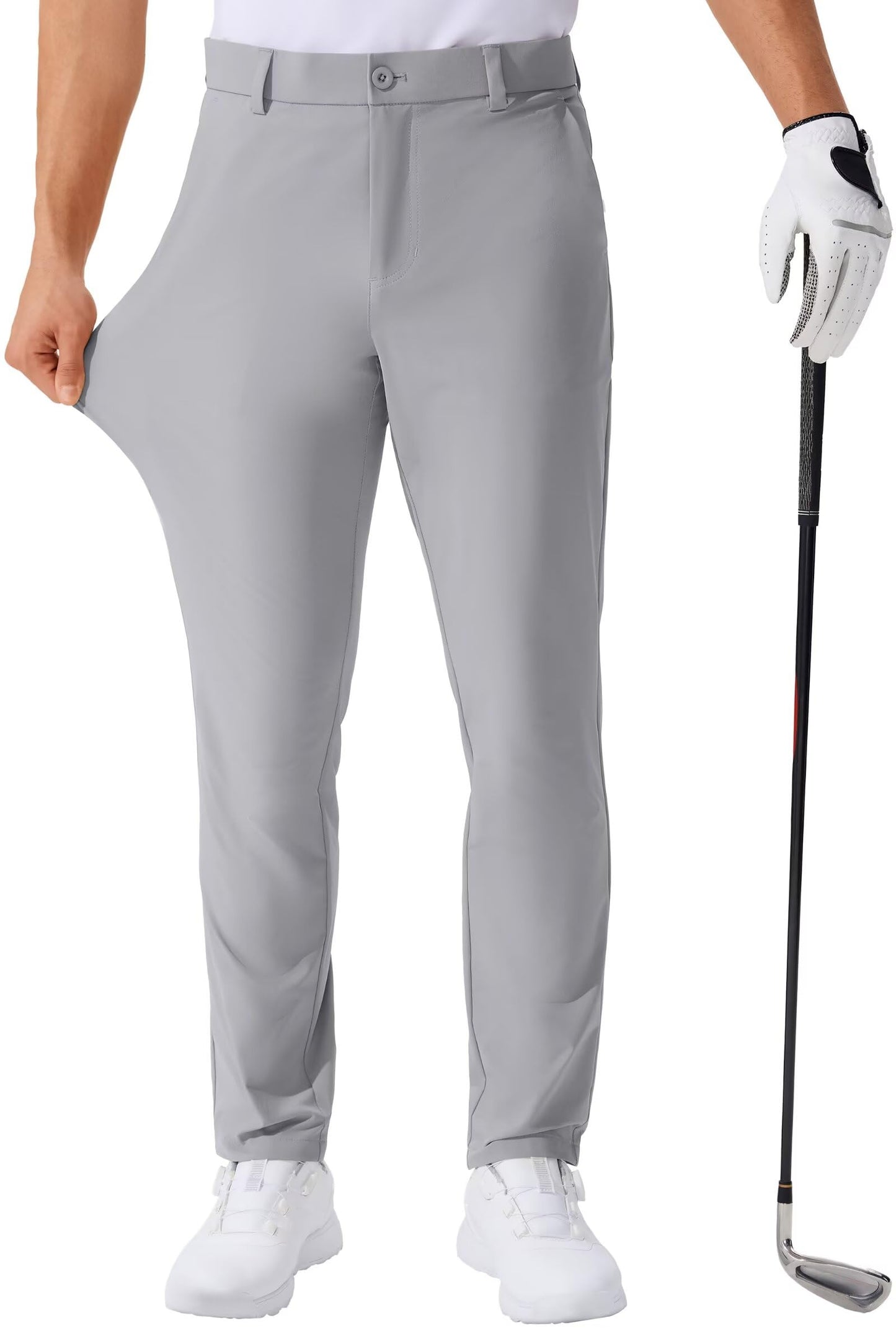 QPNGRP Men's Golf Pants 30"/32"/34" Inseam Lightweight Stretch Work Dress Pants LightGrey 32Wx32L