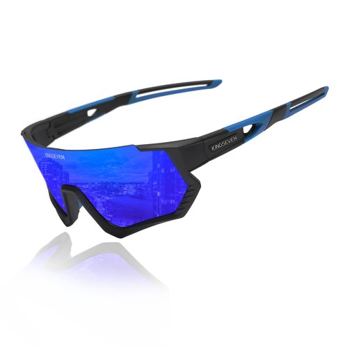 KINGSEVEN Polarized Cycling Sunglasses Men Sports Sunglasses Mtb Bicycle Glasses UV400 Protection LS910 (Black blue)