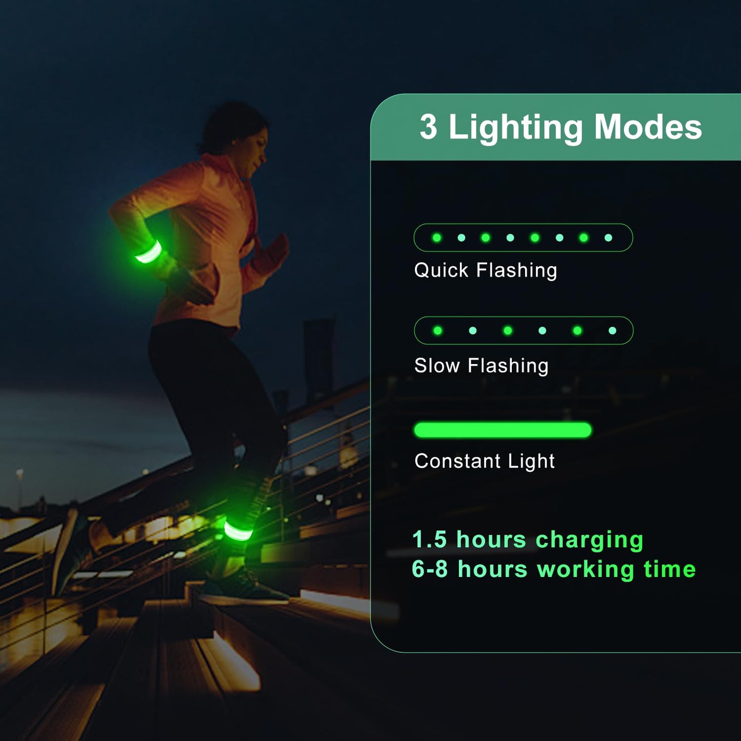 YHGSEE LED Armbands for Running, 2 Pack USB Rechargeable Reflective LED Night Saftey Bracelet Flashing LED Sports Wristband, 4 Modes Light Up Band for Cycling/Jogging/Walking/Camping (Green)
