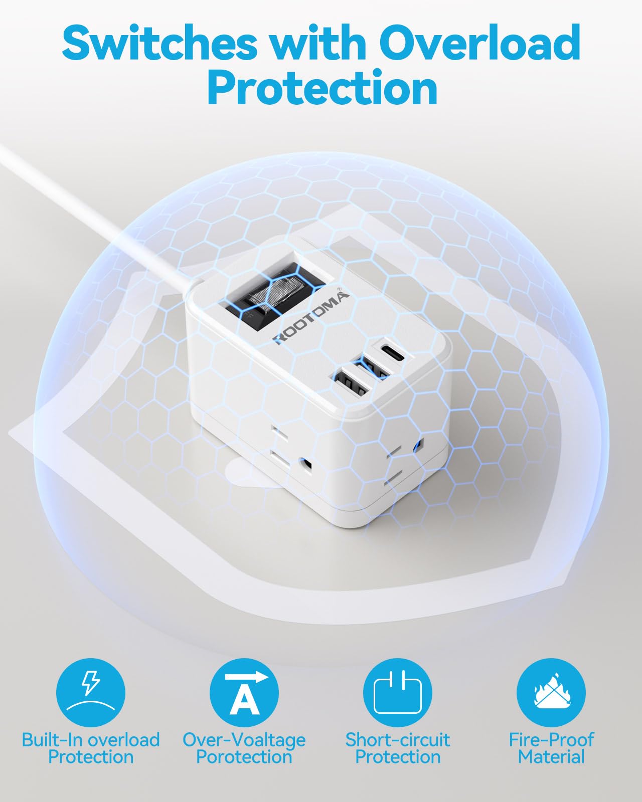 6ft Small Extension Cord, Cruise Approved Outlet, 3-Side Outlet Extender, Power Strip Cube with 3 Outlets 3 USB Ports (1 USB C), Non Surge Protector for Travel