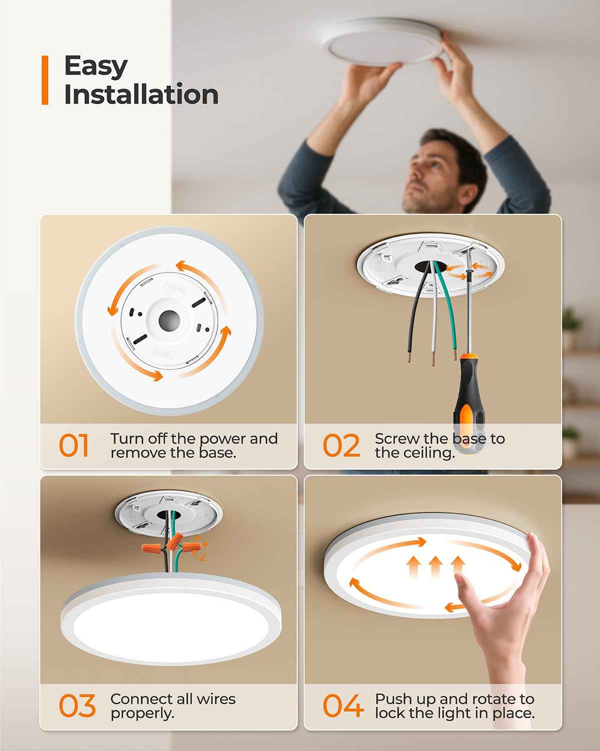 Matane LED Flush Mount Ceiling Light Fixture with Night Light, 1800LM 3000K/4000K/5000K Selectable, Dimmable Low Profile Ceiling Light for Kitchen Bedroom Hallway, 8.7inch Round White