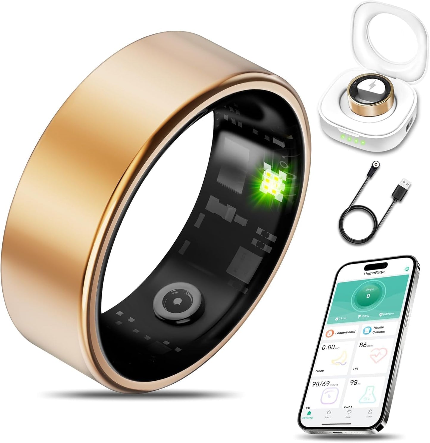 Skiennix Smart Health Ring - Fitness Tracker for Men & Women | Yellow, 10-Inch Size