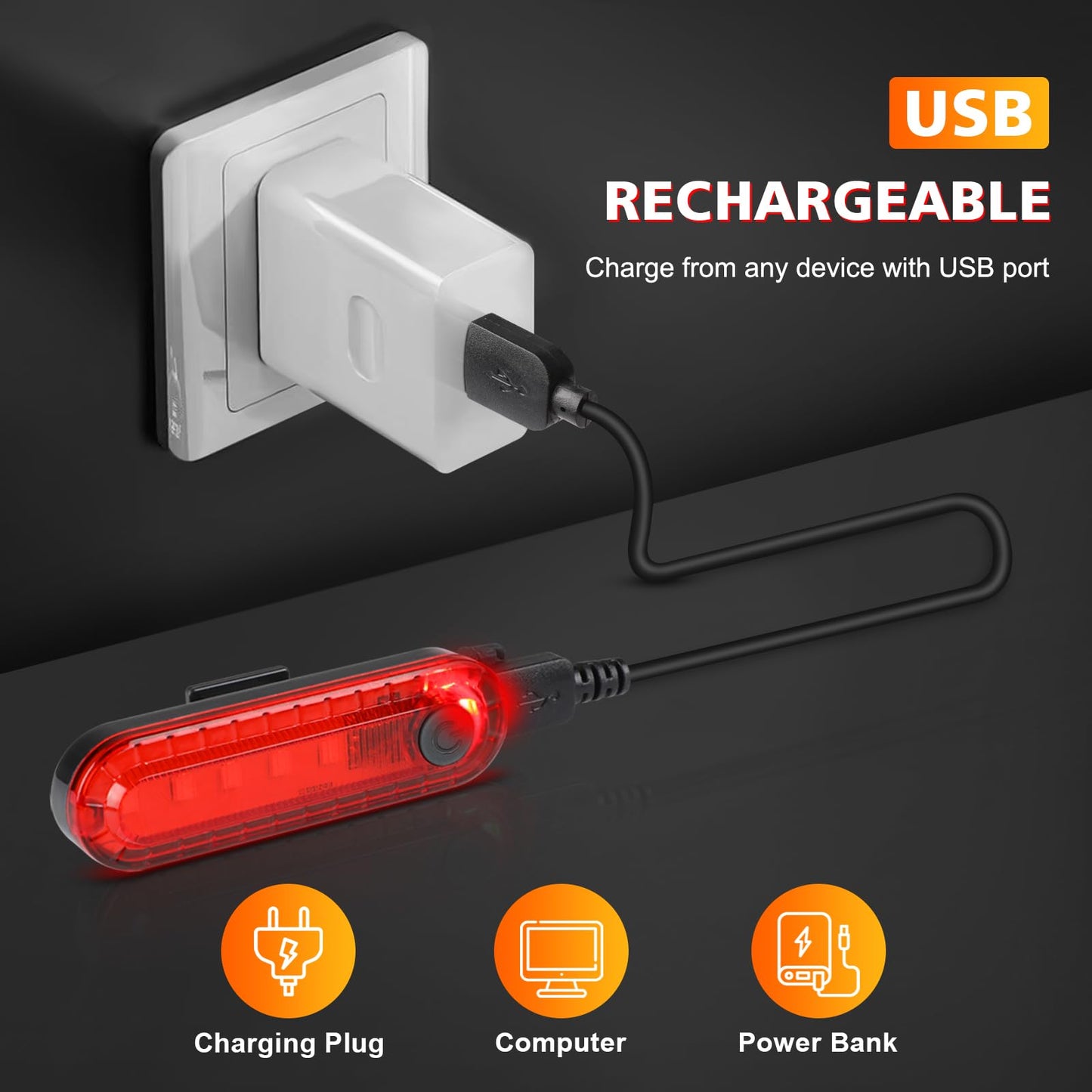 Ascher USB Rechargeable LED Bike Tail Lights 2 Pack, Bright Bicycle Cycling Rear Light, 4 Light Mode Options Safety Bike Light for Adults Men Women Road Mountain(2 USB Cables Included)