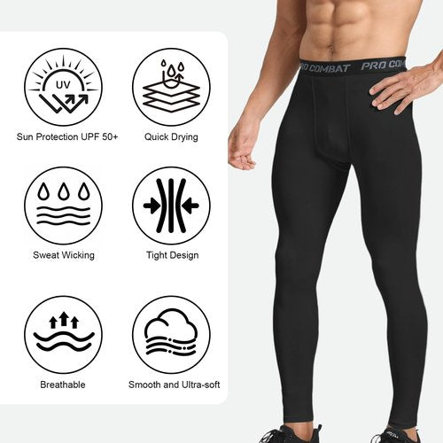 HYCOPROT 4 Pack Men's Compression Pants Tights Athletic Leggings Cool Dry Workout Baselayer Bottoms for Running Yoga Gym Black