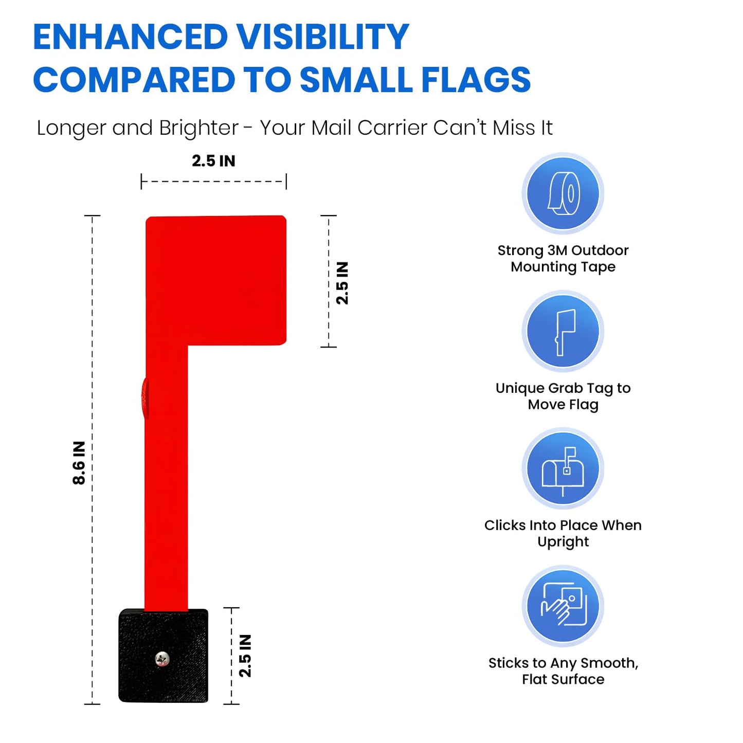 No Tools Needed with Optional Screws Mailbox Flag Replacement (Pack of 1) – Weather-Proof Strongest Adhesive Red Flag for Mailboxes Outside – Two Installation Options