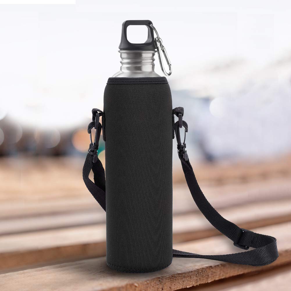 Mrisata Neoprene Portable Insulated Water Bottle Sling Holder Bag, 1L Carrier, Black