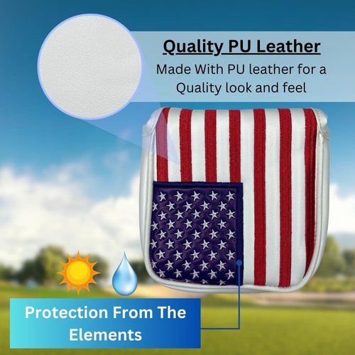 USEiT Putter Cover for Blade and Mallet Style Putters with Magnetic Closure and Embroidered USA Design Golf Club Headcovers for Scotty Cameron Taylormade Callaway Titleist Odyssey (Mallet)
