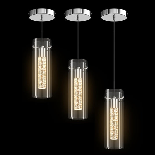 Aipsun Pendant Lights Kitchen Island 3 Pack Crystal Bubble Glass Hanging Light Fixtures 3000K Modern LED Kitchen Pendant Lighting Fixtures Ceiling