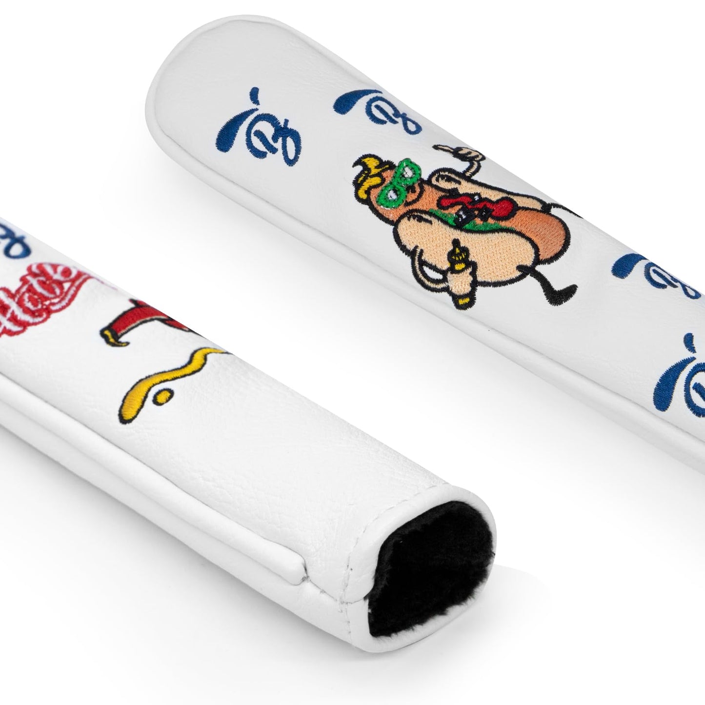 BAIRBRE Golf Alignment Stick Cover Hot Dog Design Premium Leather Golf Cover for Alignment Stick Holds 2 Sticks, White