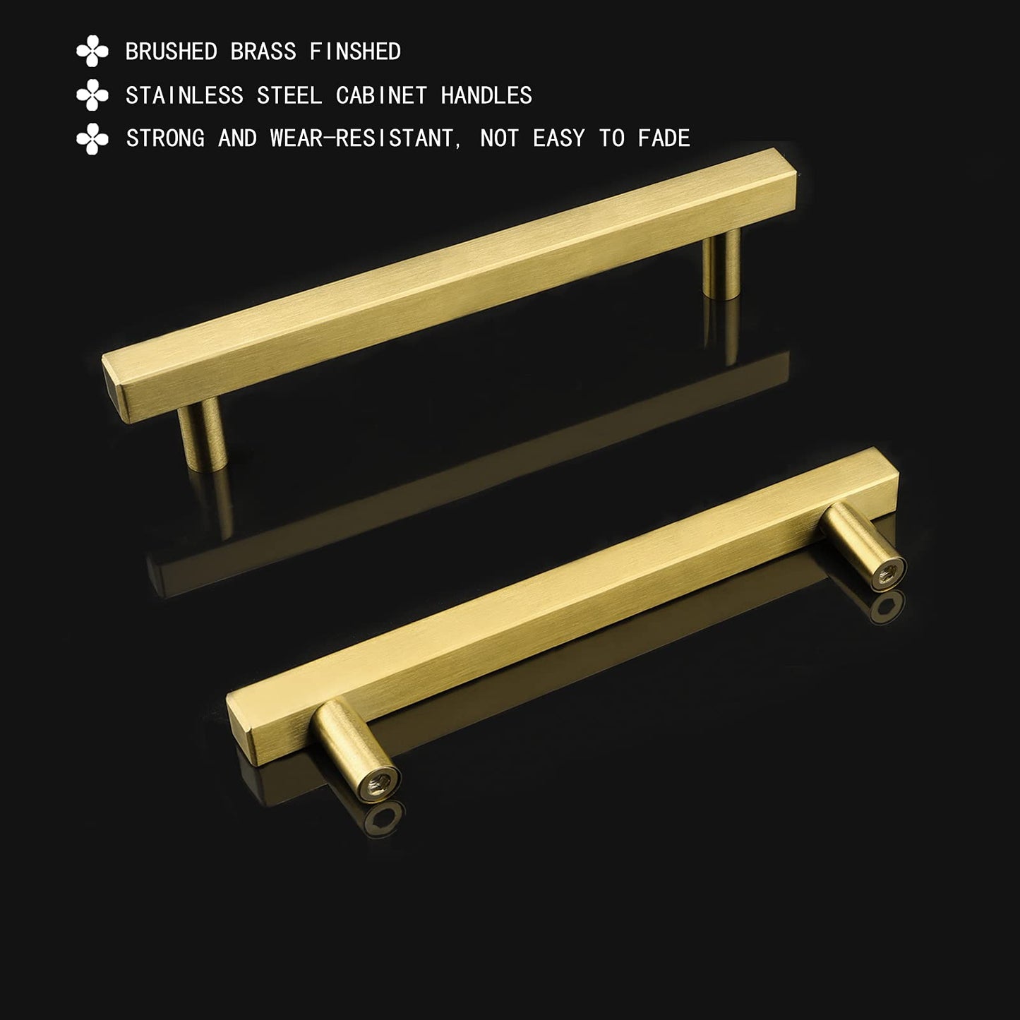 Goldenwarm Gold Cabinet Knobs Kitchen Hardware Drawer Pulls - LS1212GD128 Brushed Brass Cabinet Door Handles 5 Inch Hole Centers T Bar Square Bathroom Cabinet Pulls 30 Pack