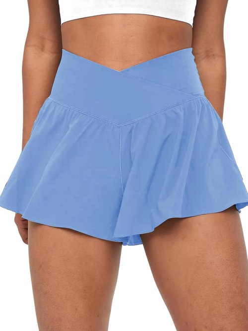 COPYLEAF Crossover Flowy Shorts - 2-in-1 Athletic Butterfly Skort for Women | Pocketed Gym & Tennis Wear