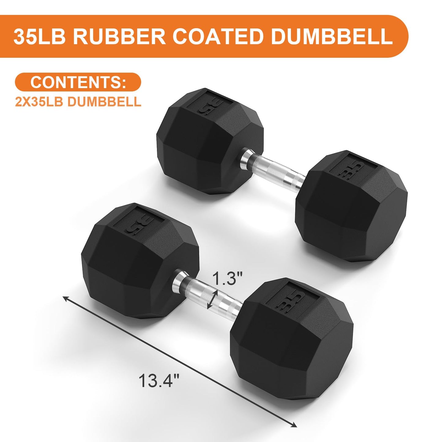 Rubber Coated Hex Dumbbell Weight Set, Multiple Sizes Exercise & Fitness Dumbbells,100LB Set or 110LB Set, 35-50 Lbs Pairs, Hand Weight for Muscle Toning, Strength Building & Full Body Workout