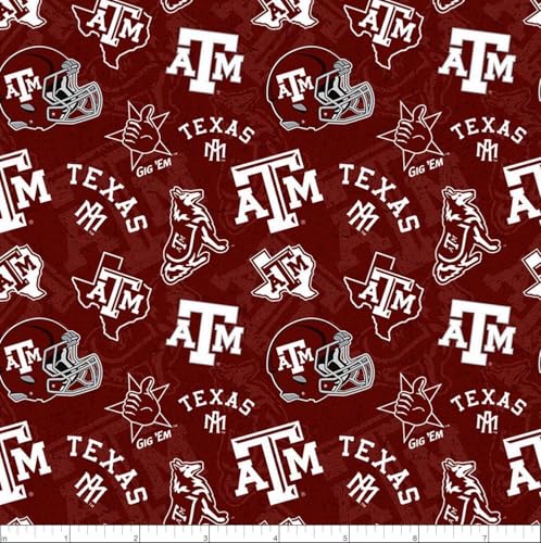 Texas A&M Aggies Cotton Fabric by the Yard - Maroon/White