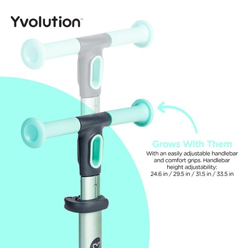 Yvolution Green Glider Nua Kids 3 Wheel Scooter, Foldable, LED Wheels, Adjustable Handlebar, for Boys and Girls Ages 3 to 10 Years Old