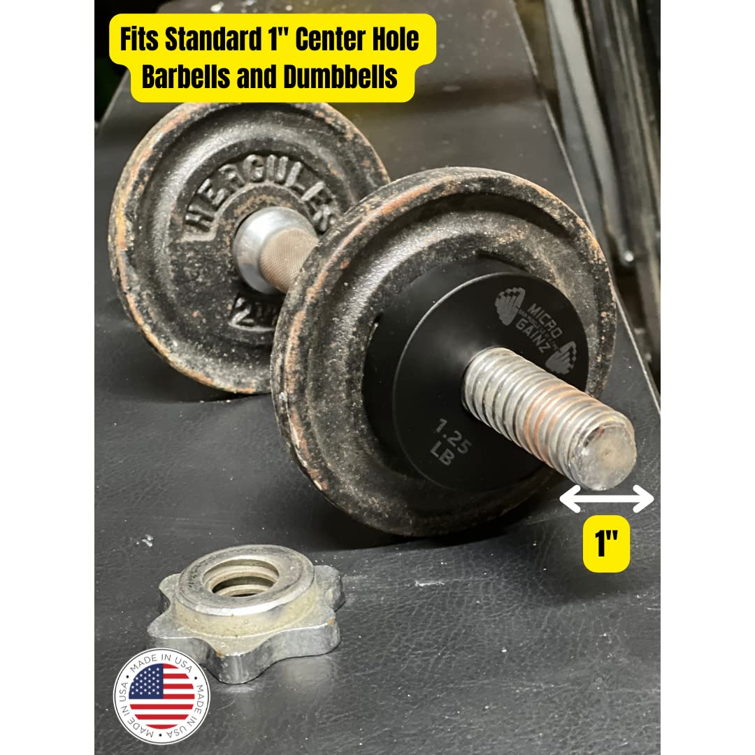 Micro Gainz 1-Inch Center Hole Standard Fractional Weights Plates Set, 8 Piece Dumbbell & Barbell Set of .50LB Plates for Strength Training and Weight Lifting, (Choose Color), Made In USA (Yellow)