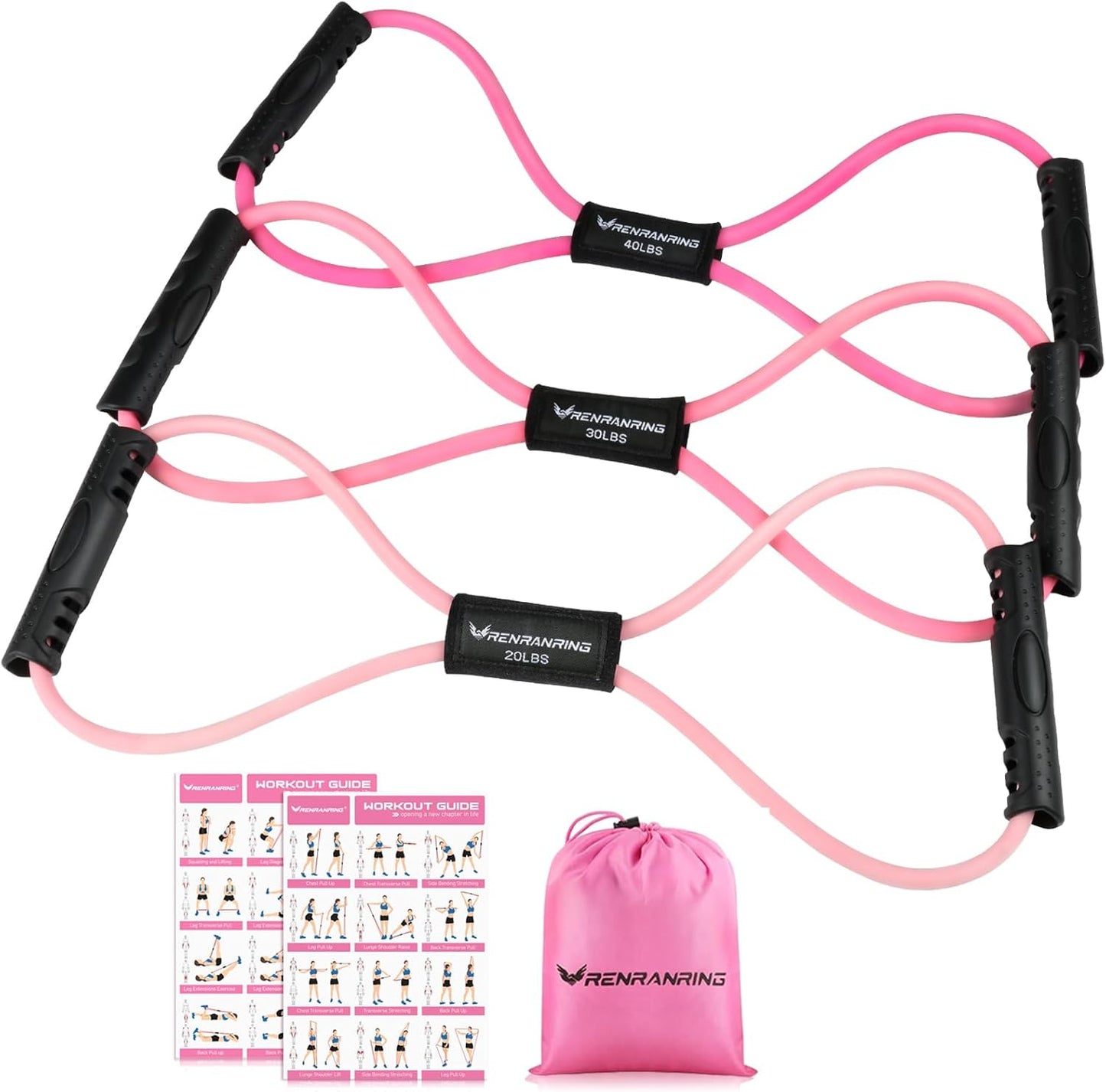 RENRANRING Figure 8 Resistance Bands - Set of 3 Exercise Tubes with Handles for Arm & Shoulder Stretch
