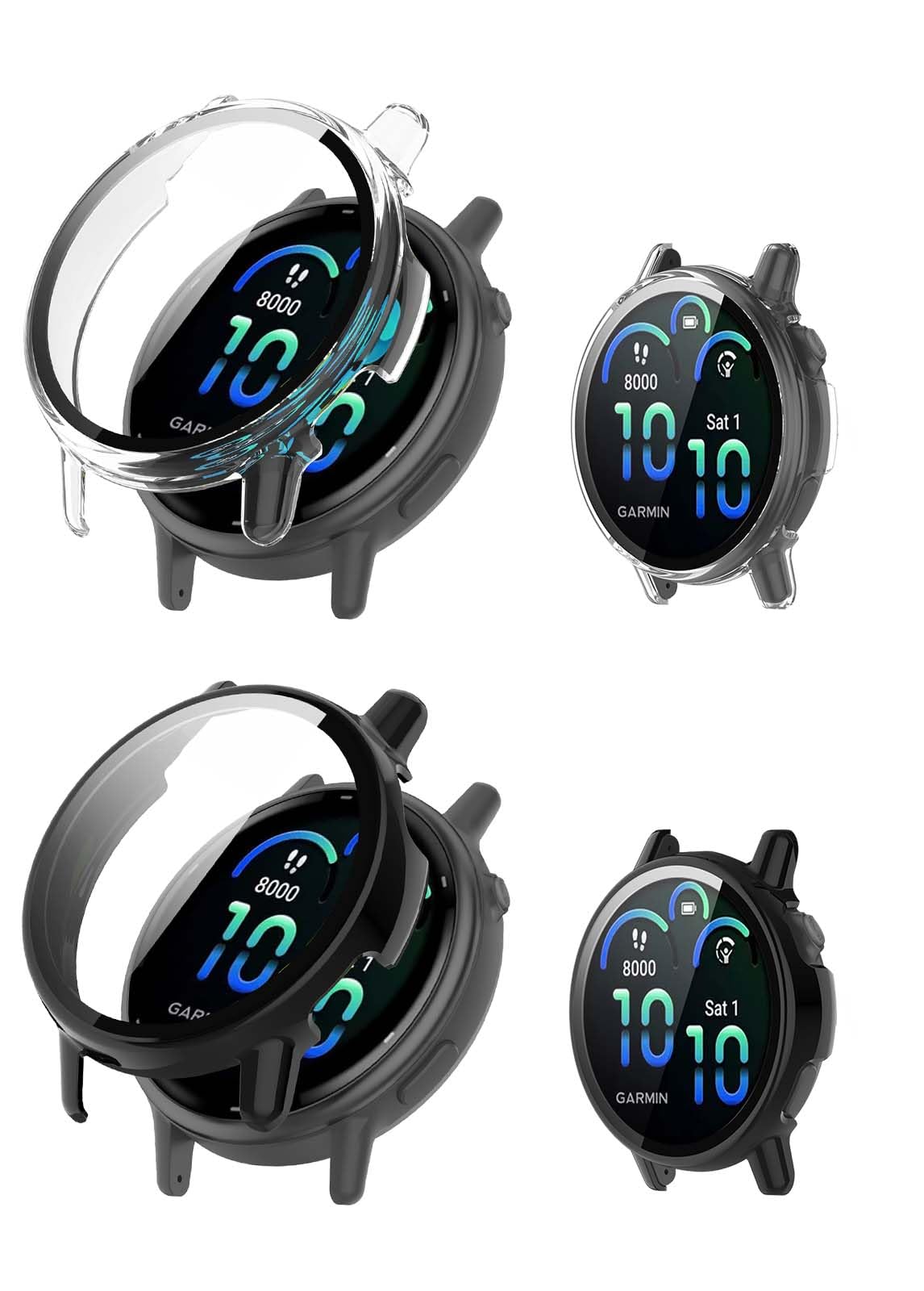 2pack Case for Garmin vívoactive 6,NOUKAJU Protective Cover Smart Watch,Built-in 9H Tempered Glass Film, Hard PC,Easy to Install,Screen Protector for Garmin vivoactive 6(Black+Clear)