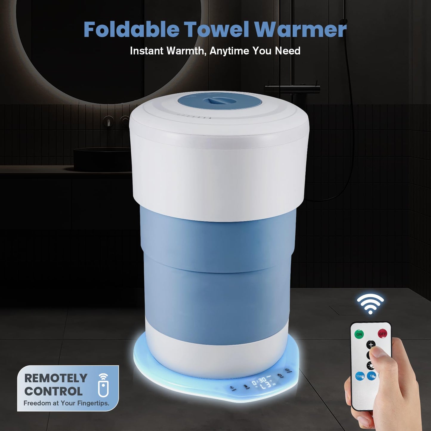 Holiwei 24L Foldable Towel Warmer for Bathroom - Portable Hot Towel Heater Bucket with Remote Control & Auto Shut-Off - Fits 2 Large 40"x70" Towels, Bathrobes & Blankets, Best Ideal for Spa Gifts