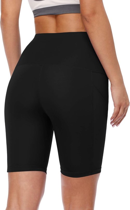 CADMUS Women's High Waist Yoga Shorts - Spandex for Bike & Running with Two Side Pockets