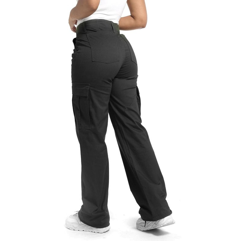 Soulsfeng Womens Black Baggy Cargo Pants Relaxed Fit Straight Wide Leg Cotton Hiking Pants Size 4