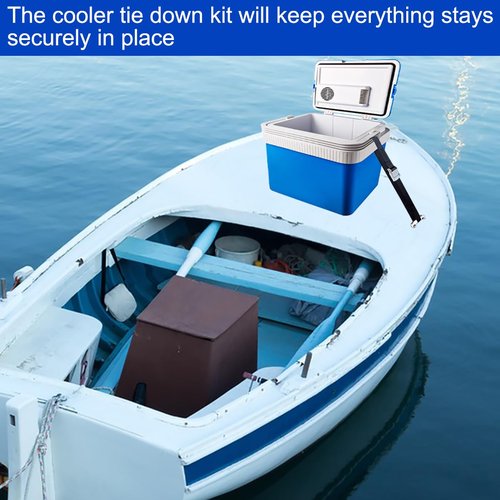 Cooler Tie Down Kit, 14 Pcs, 1"x 56"(4.7 ft) Battery Tie Down Strap with Stainless Steel Cam Buckle, Bracket and SS Screws, Fixed Straps for YETI and RTIC Coolers to Boats Luggage Belt Cars Truck Bed