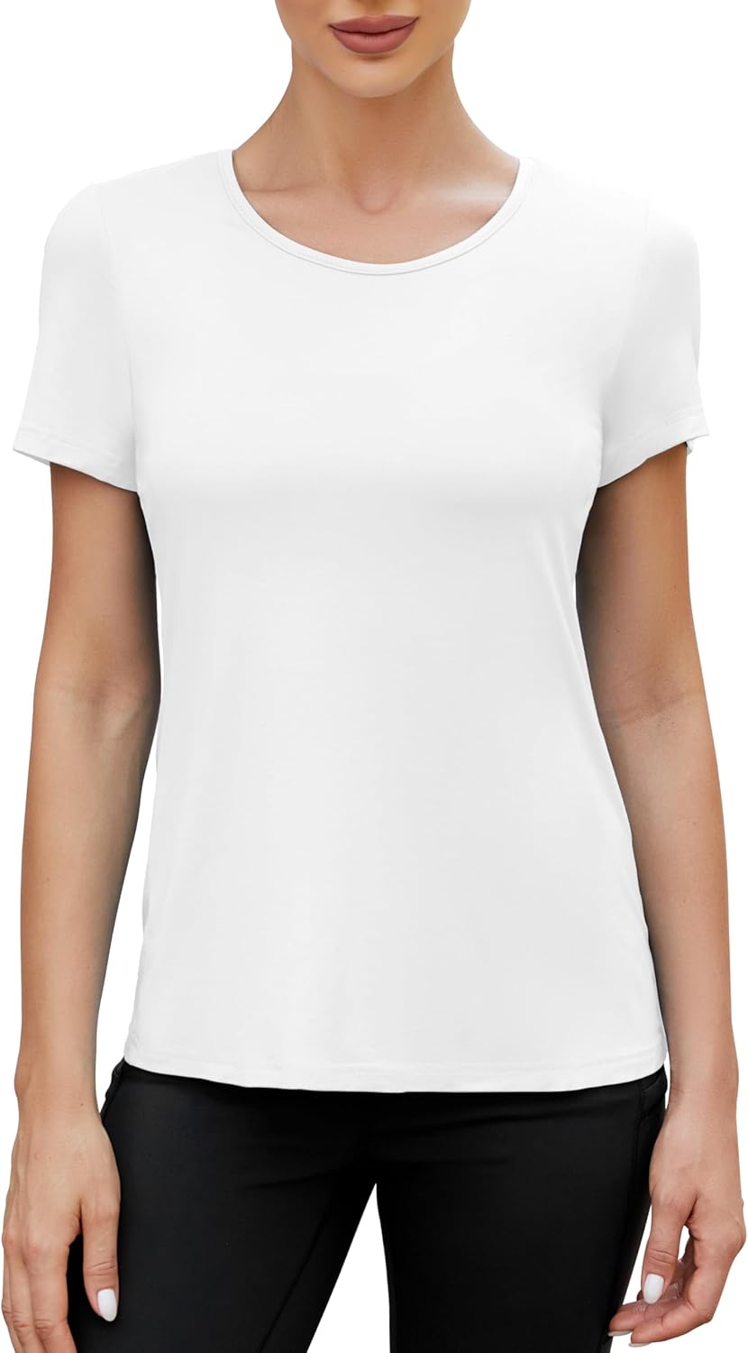 Mippo Workout Tops for Women - Soft Open Back Short Sleeve Athletic Yoga T-Shirts
