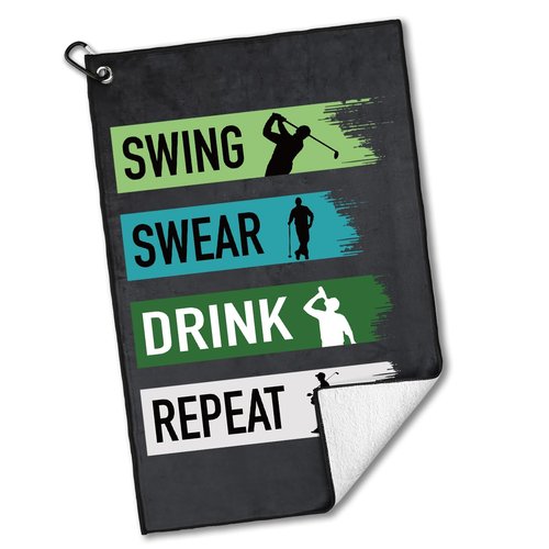 rofiowa Swing Swear Repeat Polyester and Cotton Blend Printed Golf Towel, Funny Golf Accessories for Men Women, Golf Gift for Golf Fan Dad Mom, Golf Lover Birthday Gift (OGT027), Black