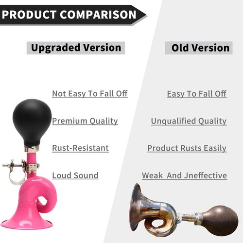 WHTCHSU Bike Horn for Adults Classic Horn Metal Squeeze Clown Horn, Fits All Bicycle Handle Bar, Loud Sounds（Pink Snail Horn 7-Inch）