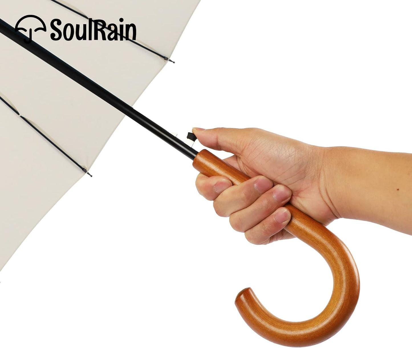 SoulRain 48" Windproof Stick Umbrella - Auto Open with Classic Wood Handle | Fashionable Solid Color