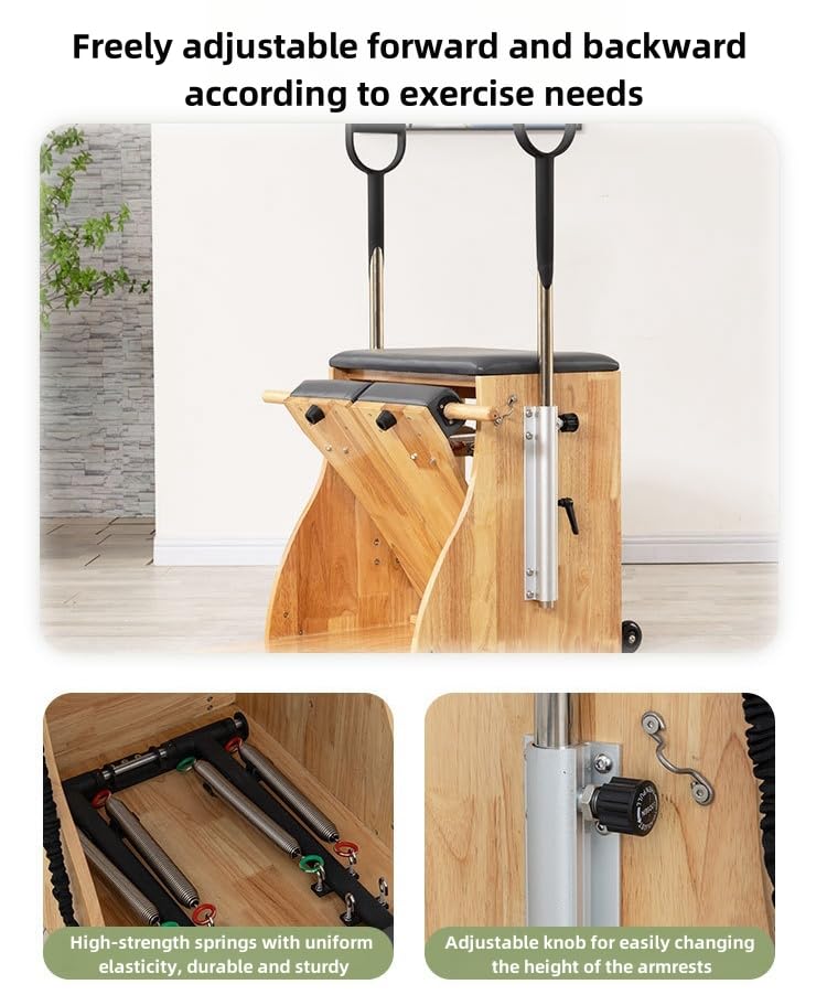 Pilates Chair with Handles and Split Pedals - Oak & PU Leather