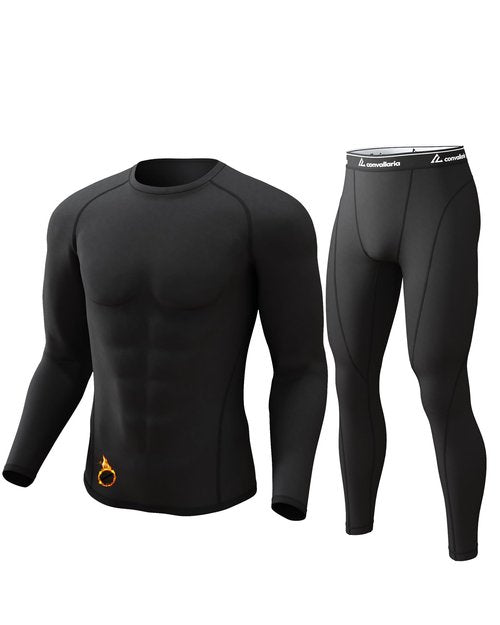 CL convallaria Thermal Underwear for Men Long Johns Winter Hunting Gear Sport Skiing Base Layer Top and Bottom Set Midweight Black Large