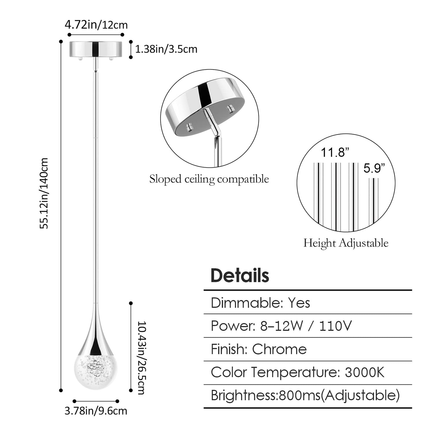 Aoceley Crystal Pendant Light Fixtures for Kitchen Island, Dimmable Integrated LED Lighting with Crystal Glass Chrome Finished, Modern Pendant Light for Kitchen Island Dining Room Bar (1-Light)