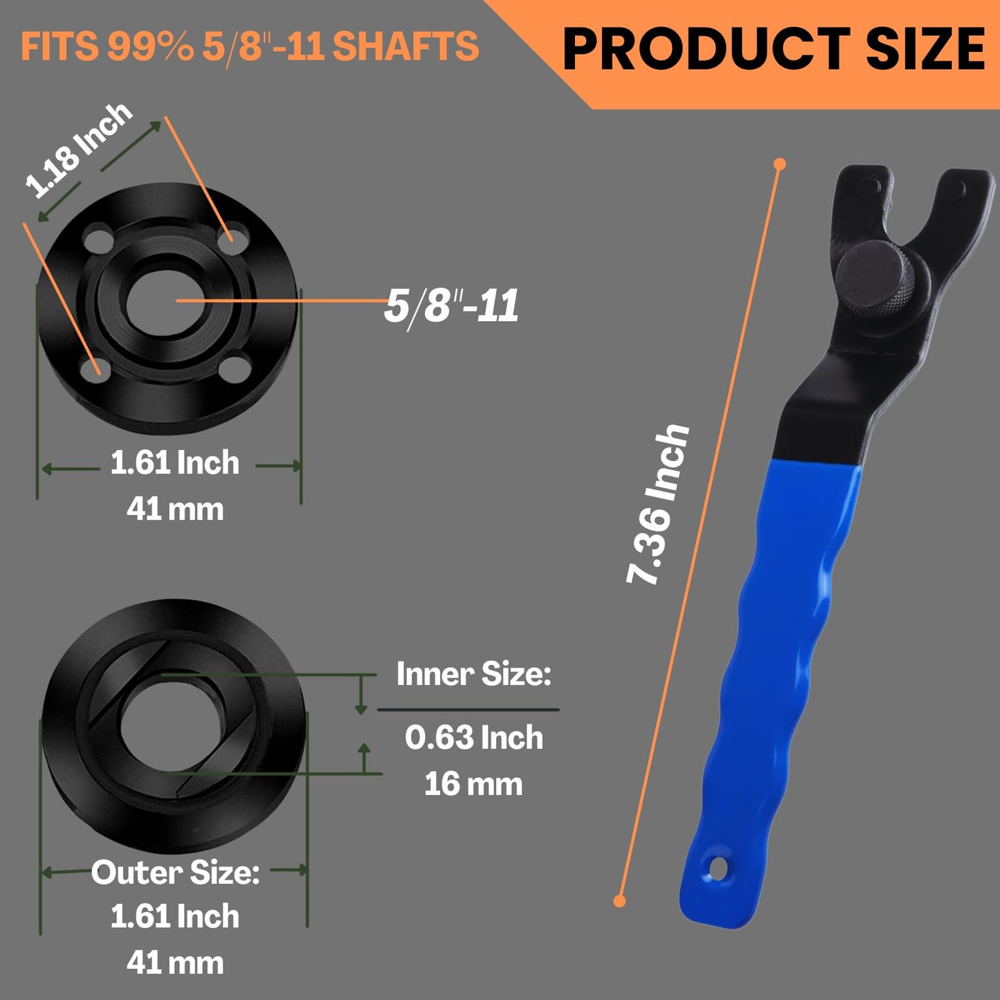 HOBEREROK Angle Grinder Wrench Adjustable and Nut Kit (5PCS) – 5/8-11 Lock Nut Fits Dewalt, Milwaukee, Makita, Ryobi, Bosch 4.5"/5"/7" Grinders for Quick Nut Removal & Disc/Wheel Replacement