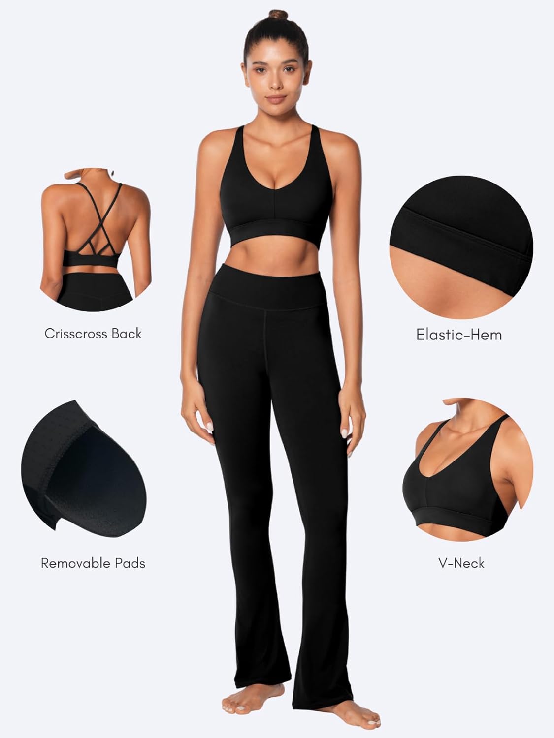 Sunzel V Neck Strappy Sports Bra - Criss Cross Back Halter Design with Removable Cups | Padded Workout Top