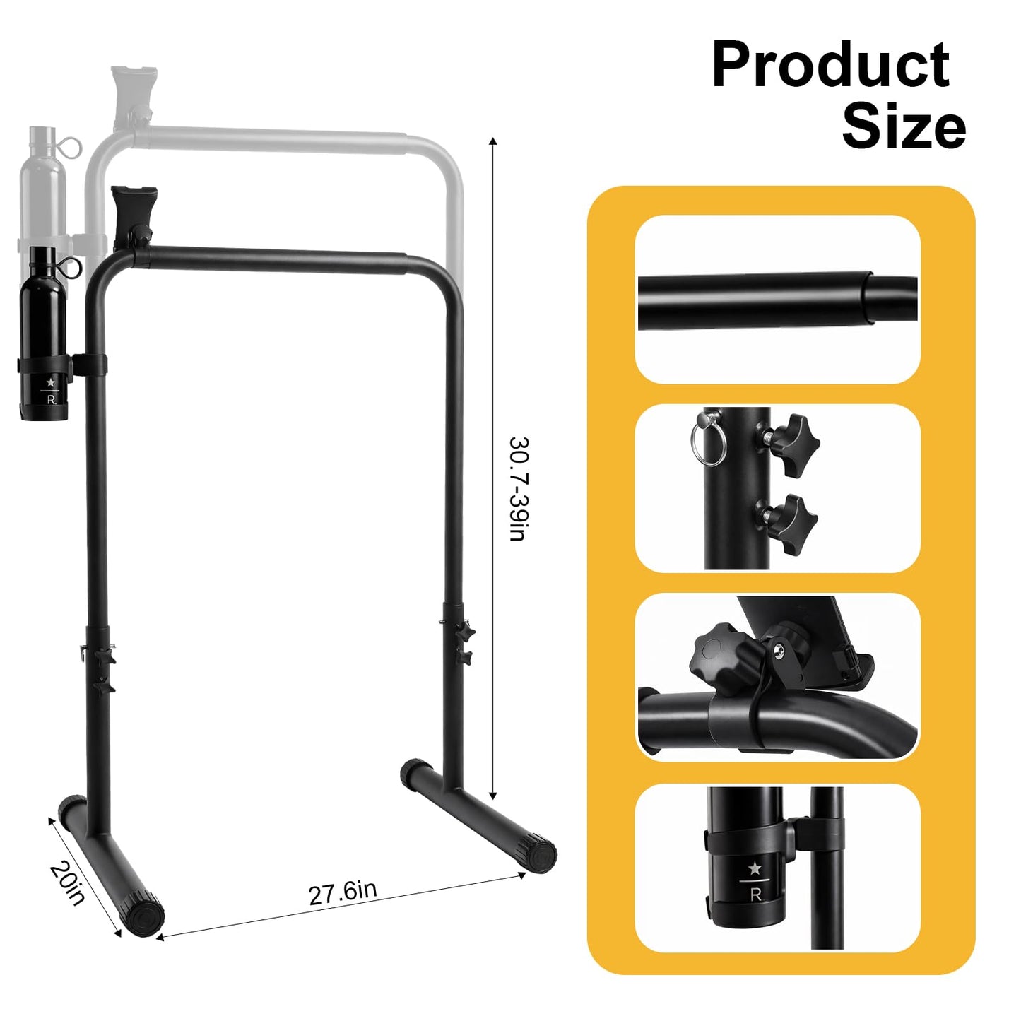 URLINE 25.5Inch Walking Pad Handle Bar Attachment Only with Cup and Phone Holder Stainless Steel Adjustable Treadmill Handrails,Increase Height from 30.7 to 39.37Inch,Comfortable Grip