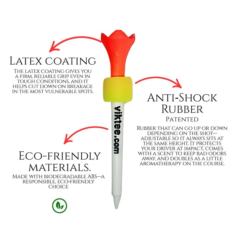 VIKTEE Premium Golf Tees 20 Pack – Patented Anti-Shock Rubber & Latex Coated for Extreme Durability – Includes Multi-Functional Divot Tool & Collectible Ball Marker – Eco-Friendly & Biodegradable