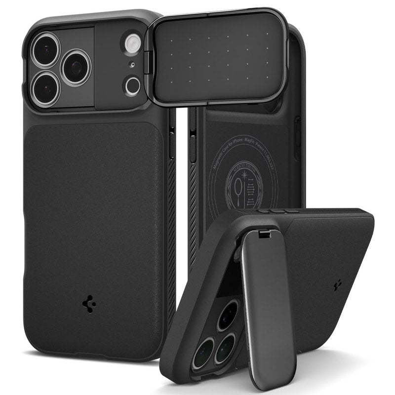 Spigen for iPhone 17 Pro Case, Optik Armor MagFit [TPU Covered Camera Control] [Camera Cover/Kickstand] [Compatible with MagSafe] - Black