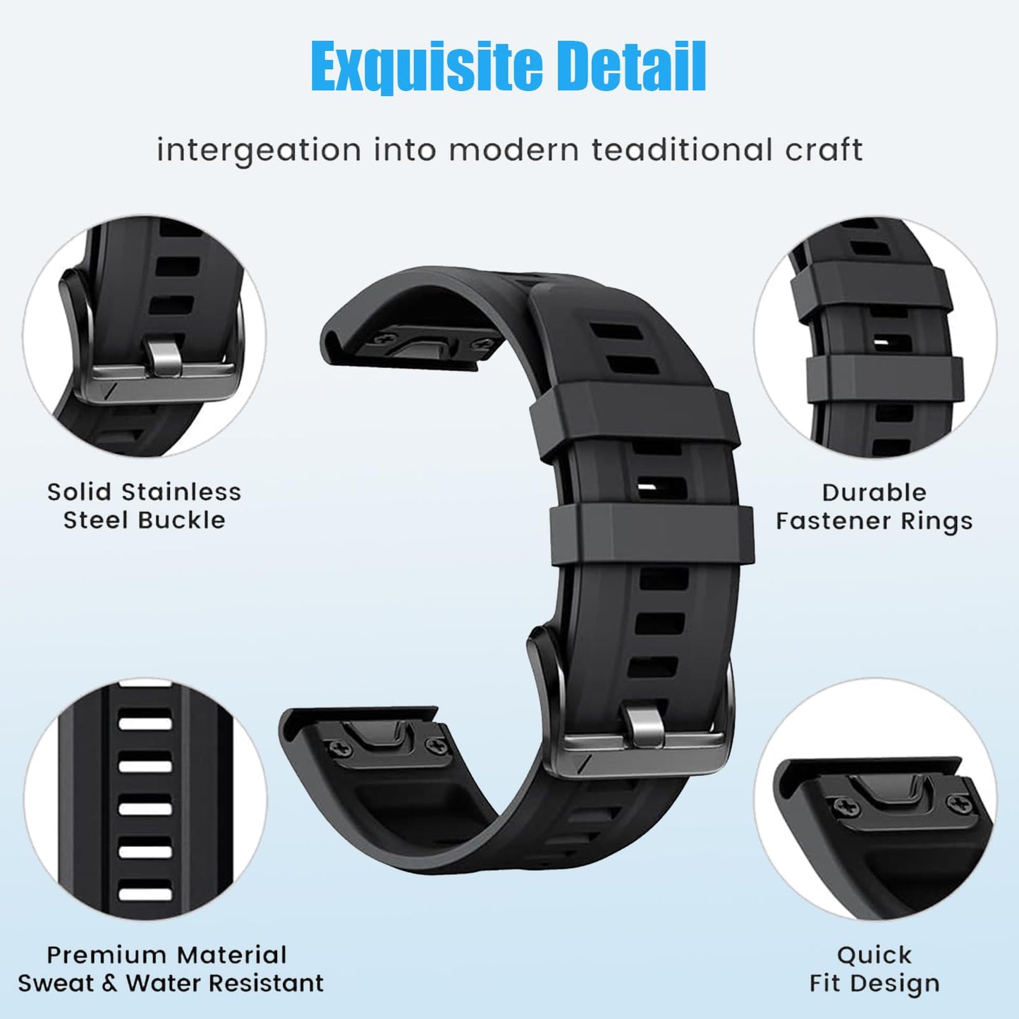 Waterproof Bands Compatible with Garmin Fenix 5X / Fenix 6X / Fenix 7X Watch Band, 26mm Soft Sports Replacement Wristbands for Fenix 7X Pro/Fenix 6X Pro/Fenix 5X Plus/Tactix Delta (Navy)