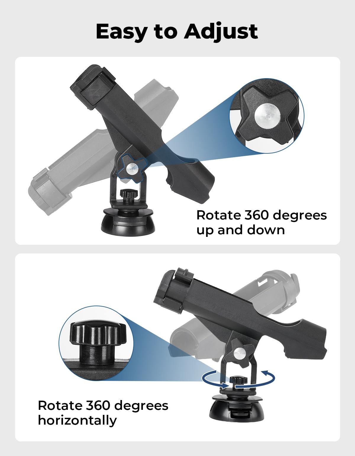 KEMIMOTO Kayak Fishing Rod Holder Fishing Pole Holder - T-Shaped Screw Mounted/Track Mount On Rail 360° Adjustable with Lock System for Kayak, Canoe, Fishing Boat Accessories