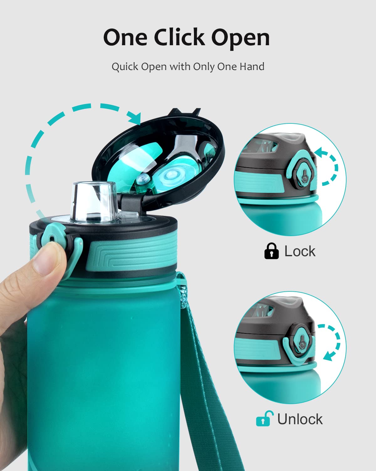 Pluralla One Touch Sport Water Bottle (Pack of 1) with Carry Handle, Leak Proof, Flip Top Lid, BPA Free, Tritan Material Water Bottle, Ideal Gift for Travel, Gym and Outdoor Fitness | 22 oz, 34 oz