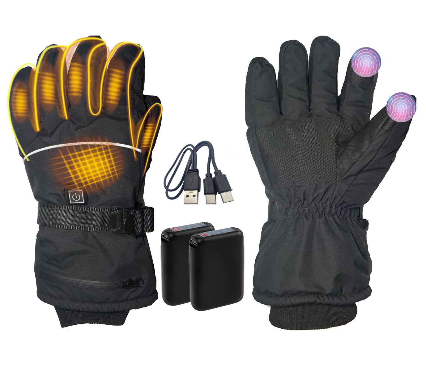 Popdan 5V 5000mAh Rechargeable Heated Gloves for Men Women Electric Heating Glove PU Waterproof & Touchscreen Ideal for Winter Outdoor Motorcycling, Skiing, Snowboarding, Fishing, Biking (Large)